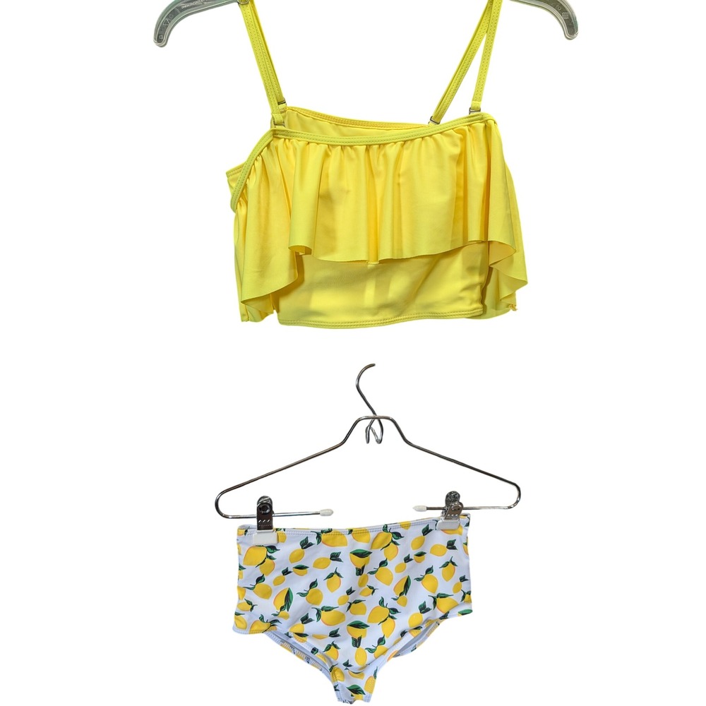 Bikini Set Women XS Yellow Excellent Ruffle Lemon Print High Waist